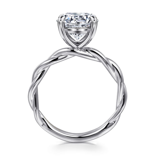 14K White Gold Twisted Round Diamond Engagement Ring