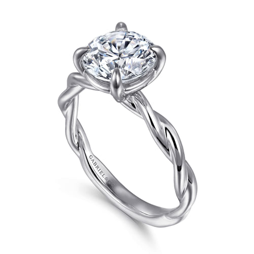 14K White Gold Twisted Round Diamond Engagement Ring
