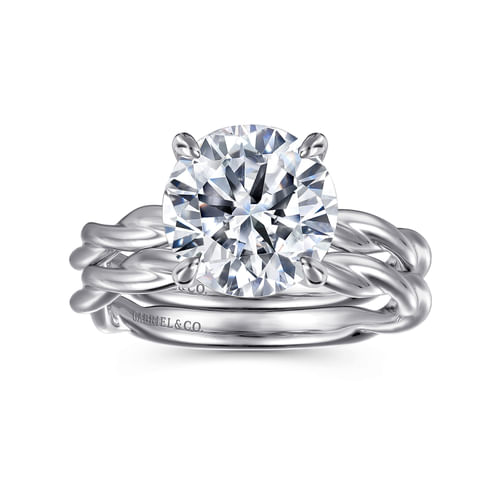 14K White Gold Twisted Round Diamond Engagement Ring