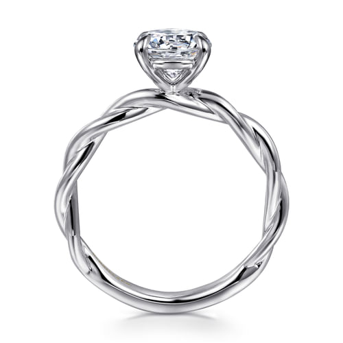 14K White Gold Twisted Round Diamond Engagement Ring
