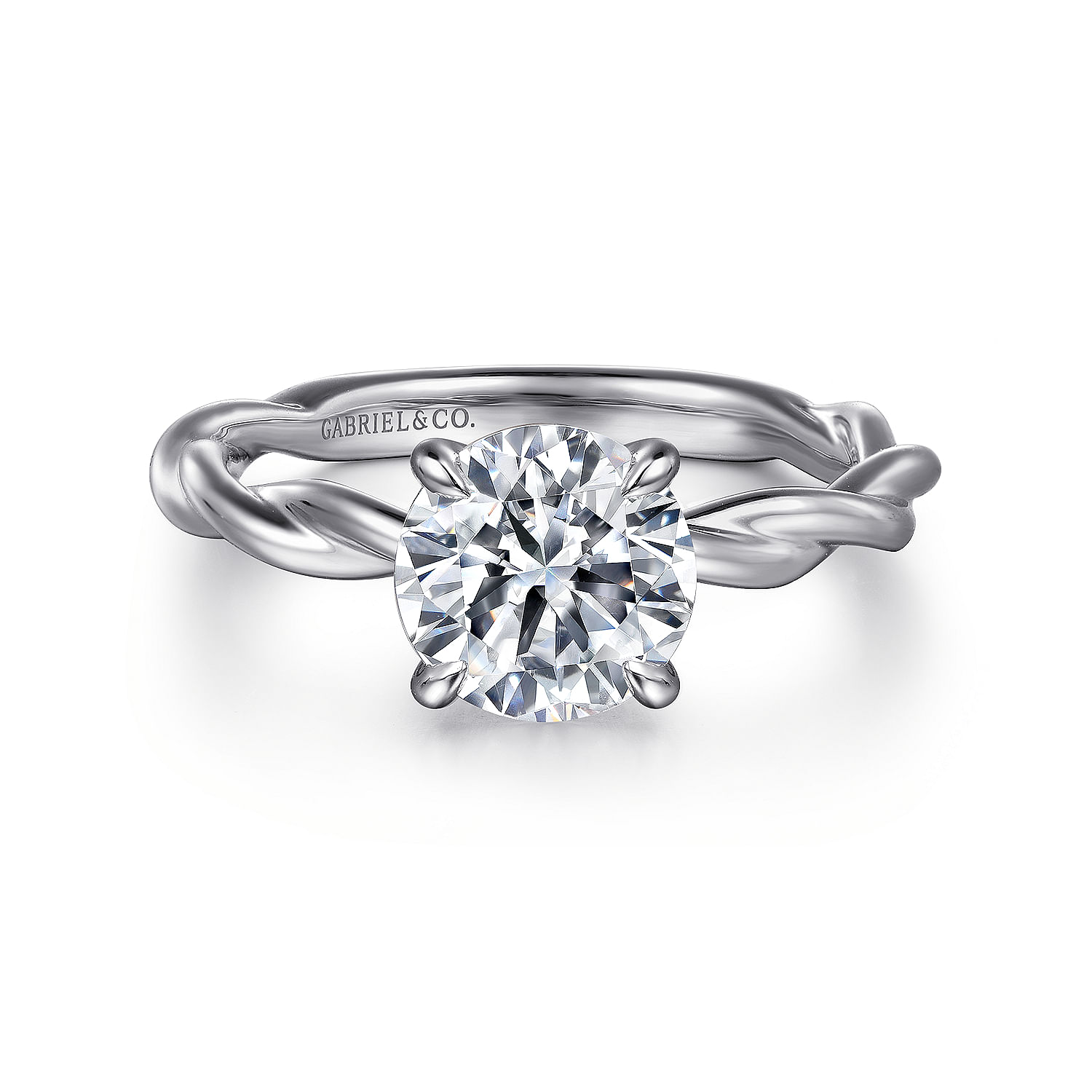 14K White Gold Twisted Round Diamond Engagement Ring