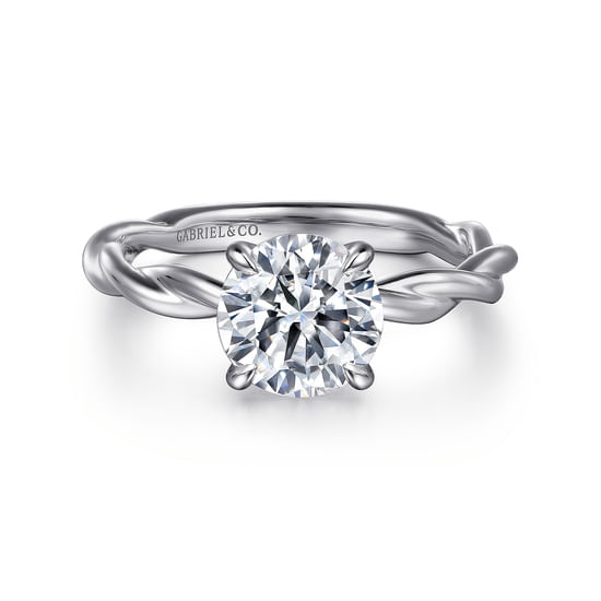 Gabriel - 14K White Gold Twisted Round Diamond Engagement Ring