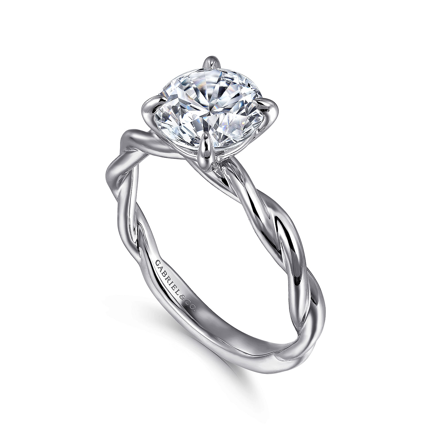 14K White Gold Twisted Round Diamond Engagement Ring