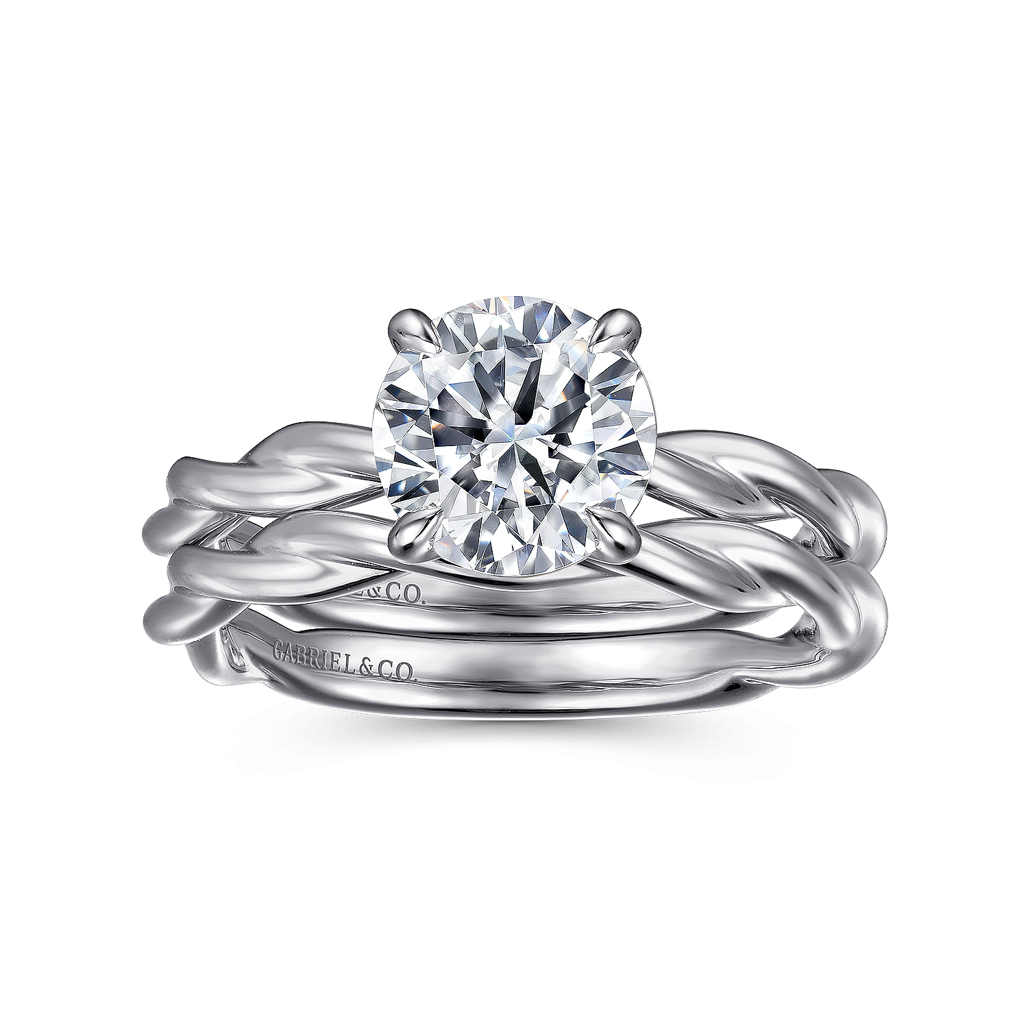 14K White Gold Twisted Round Diamond Engagement Ring