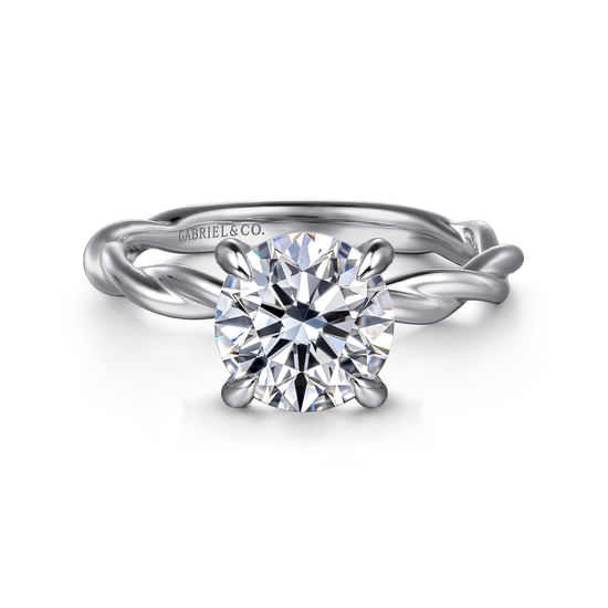 Gabriel - 14K White Gold Twisted Round Diamond Engagement Ring