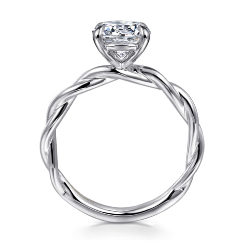 14K White Gold Twisted Round Diamond Engagement Ring
