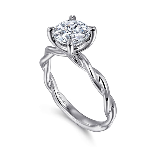 14K White Gold Twisted Round Diamond Engagement Ring