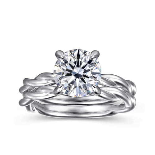 14K White Gold Twisted Round Diamond Engagement Ring