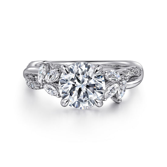 Gabriel - 14K White Gold Twisted Round Diamond Engagement Ring