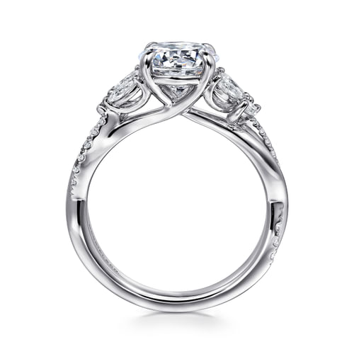 14K White Gold Twisted Round Diamond Engagement Ring