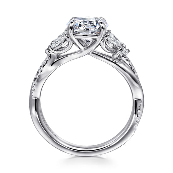 14K White Gold Twisted Round Diamond Engagement Ring angle 2