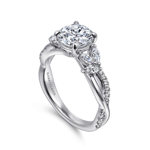 14K White Gold Twisted Round Diamond Engagement Ring