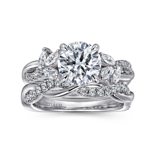14K White Gold Twisted Round Diamond Engagement Ring