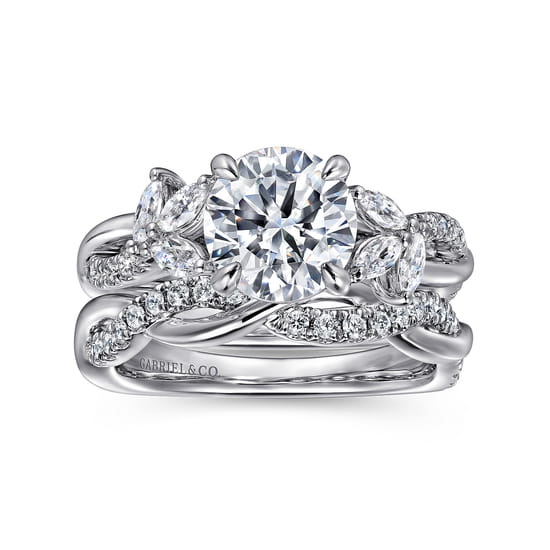 14K White Gold Twisted Round Diamond Engagement Ring angle 4