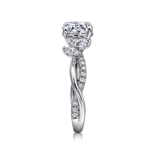 14K White Gold Twisted Round Diamond Engagement Ring