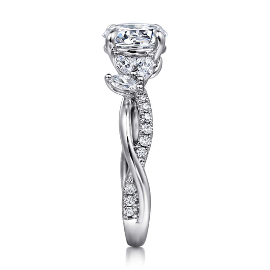 14K White Gold Twisted Round Diamond Engagement Ring angle 5