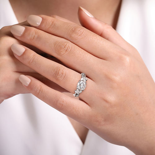 14K White Gold Twisted Round Diamond Engagement Ring