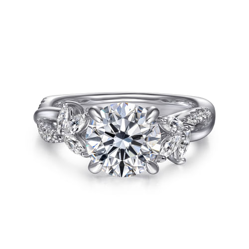 14K White Gold Twisted Round Diamond Engagement Ring