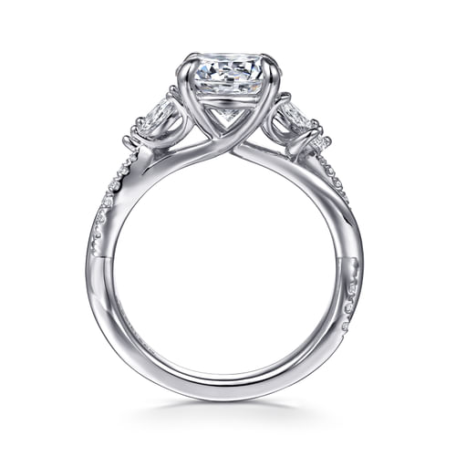 14K White Gold Twisted Round Diamond Engagement Ring