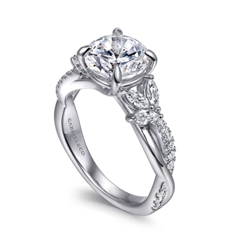 14K White Gold Twisted Round Diamond Engagement Ring