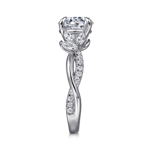 14K White Gold Twisted Round Diamond Engagement Ring