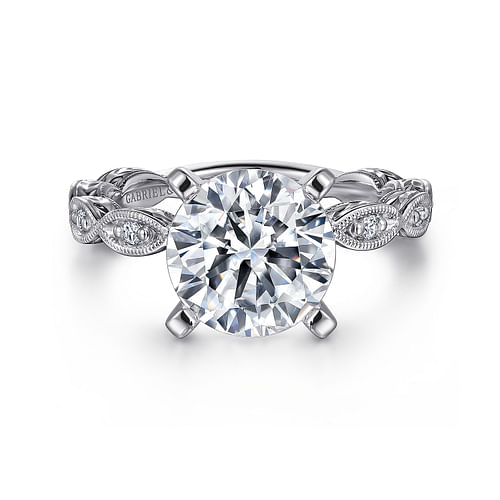 14K White Gold Twisted Round Diamond Engagement Ring