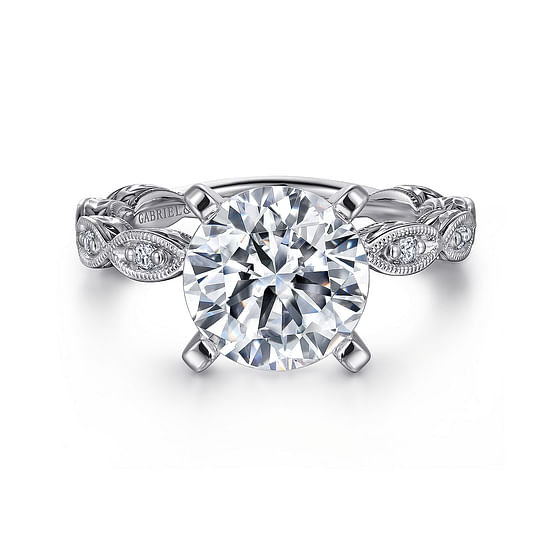 Gabriel - 14K White Gold Twisted Round Diamond Engagement Ring