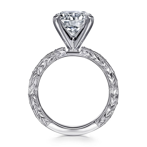 14K White Gold Twisted Round Diamond Engagement Ring