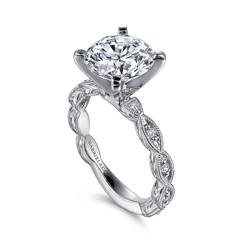 14K White Gold Twisted Round Diamond Engagement Ring