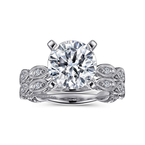 14K White Gold Twisted Round Diamond Engagement Ring