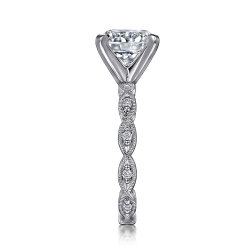 14K White Gold Twisted Round Diamond Engagement Ring