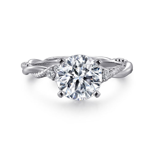 14K White Gold Twisted Round Diamond Engagement Ring