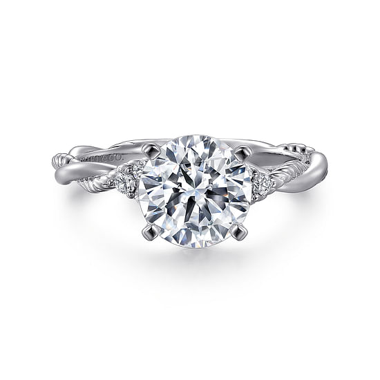 Gabriel - 14K White Gold Twisted Round Diamond Engagement Ring