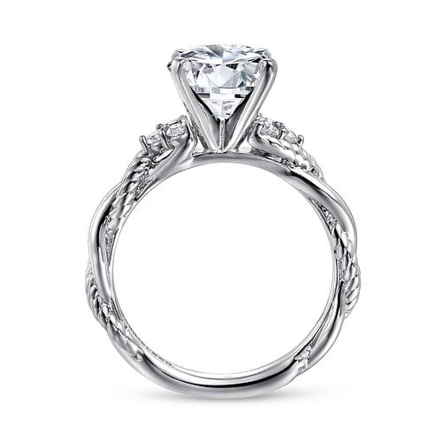 14K White Gold Twisted Round Diamond Engagement Ring