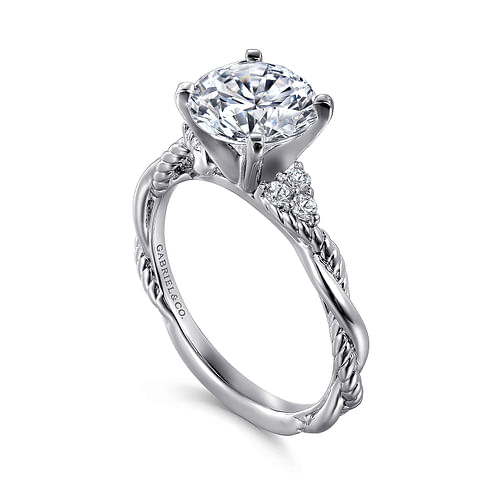 14K White Gold Twisted Round Diamond Engagement Ring