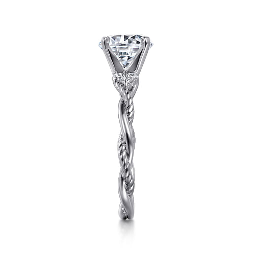 14K White Gold Twisted Round Diamond Engagement Ring