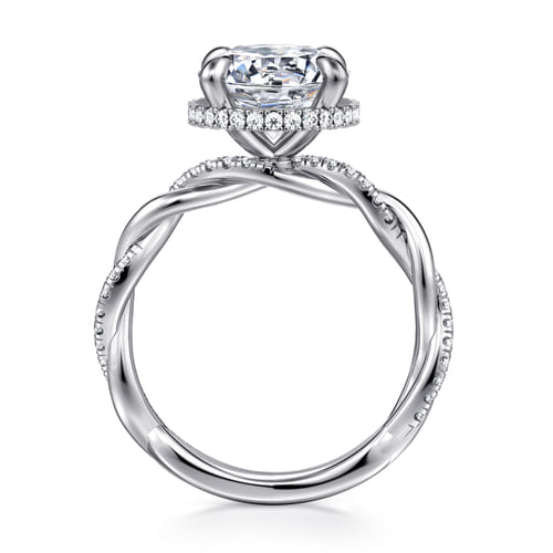 14K White Gold Twisted Round Halo Diamond Engagement Ring