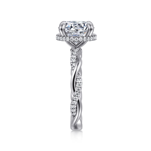 14K White Gold Twisted Round Halo Diamond Engagement Ring