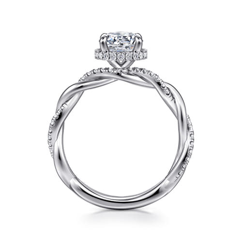 14K White Gold Twisted Round Halo Diamond Engagement Ring