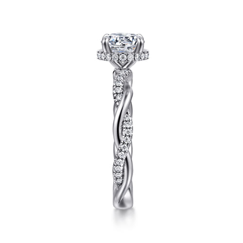 14K White Gold Twisted Round Halo Diamond Engagement Ring
