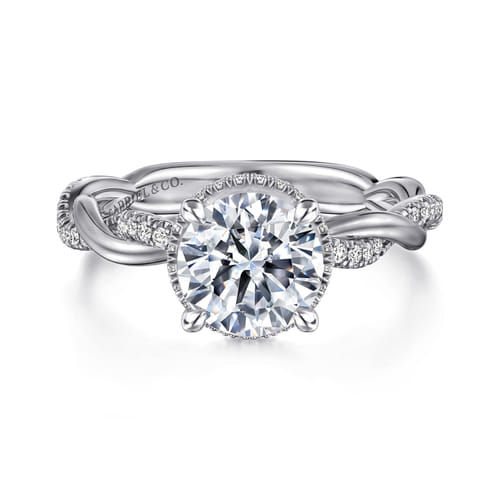 14K White Gold Twisted Round Halo Diamond Engagement Ring 14K White Gold Twisted Round Halo Diamond Engagement Ring