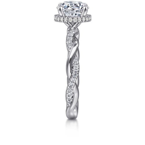14K White Gold Twisted Round Halo Diamond Engagement Ring 14K White Gold Twisted Round Halo Diamond Engagement Ring