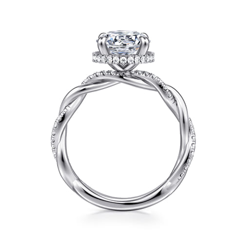 14K White Gold Twisted Round Halo Diamond Engagement Ring