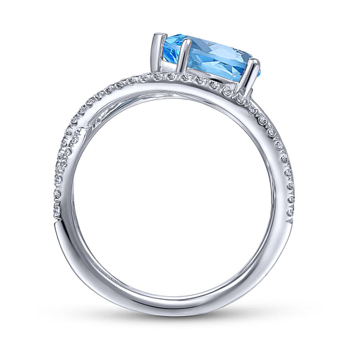 14K White Gold Twisted Split Shank Swiss Blue Topaz Ring