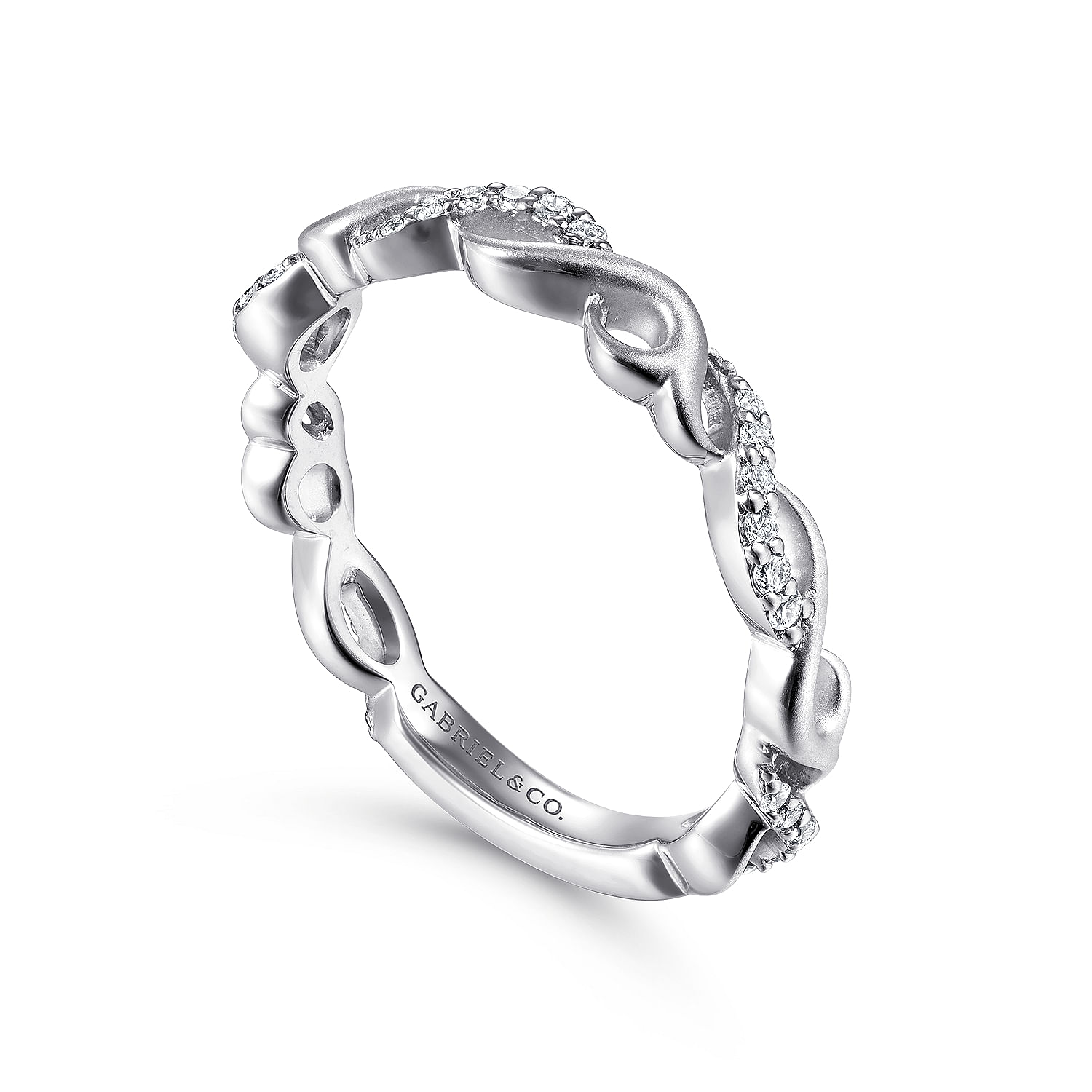 14K White Gold Twisted Stackable Diamond Ring