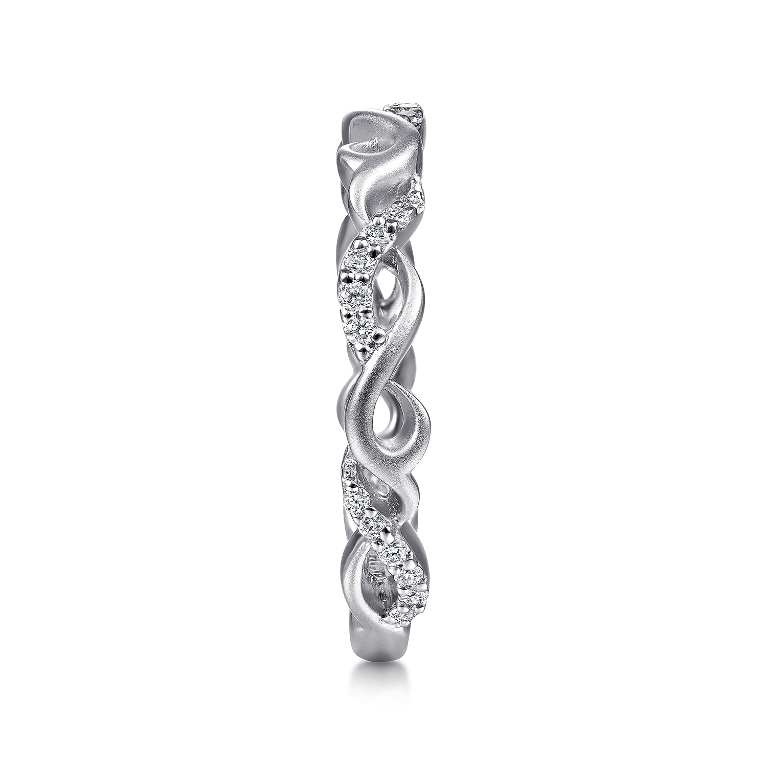 14K White Gold Twisted Stackable Diamond Ring