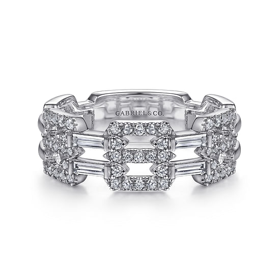 Gabriel - 14K White Gold Two Row Diamond Link Ring