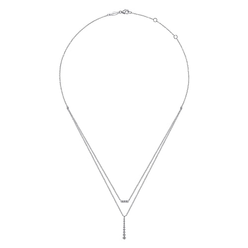 14K White Gold Two Strand Diamond Bar and Bujukan Beaded Pendant Necklace