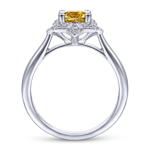 14K White Gold Vintage Halo Citrine and Diamond Promise Ring