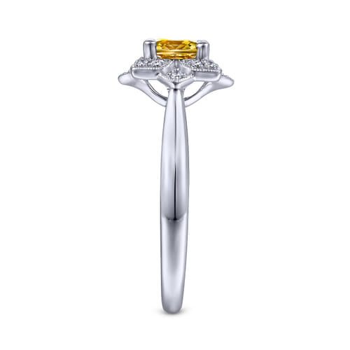 14K White Gold Vintage Halo Citrine and Diamond Promise Ring